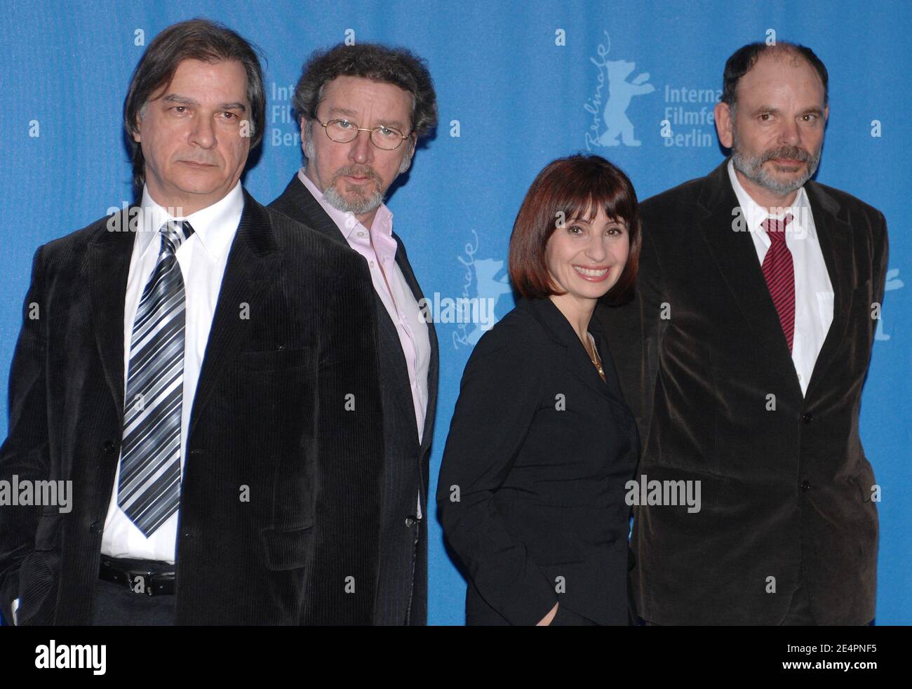 Director Robert Guediguian and cast members Ariane Ascaride, Gerard Meylan and Jean-Pierre Darroussin pose for pictures during the 'Lady Jane' photocall at the 58th annual Berlin Film Festival in Berlin, Germany, on February 13, 2008. Photo by Nicolas Khayat/ABACAPRESS.COM Stock Photo