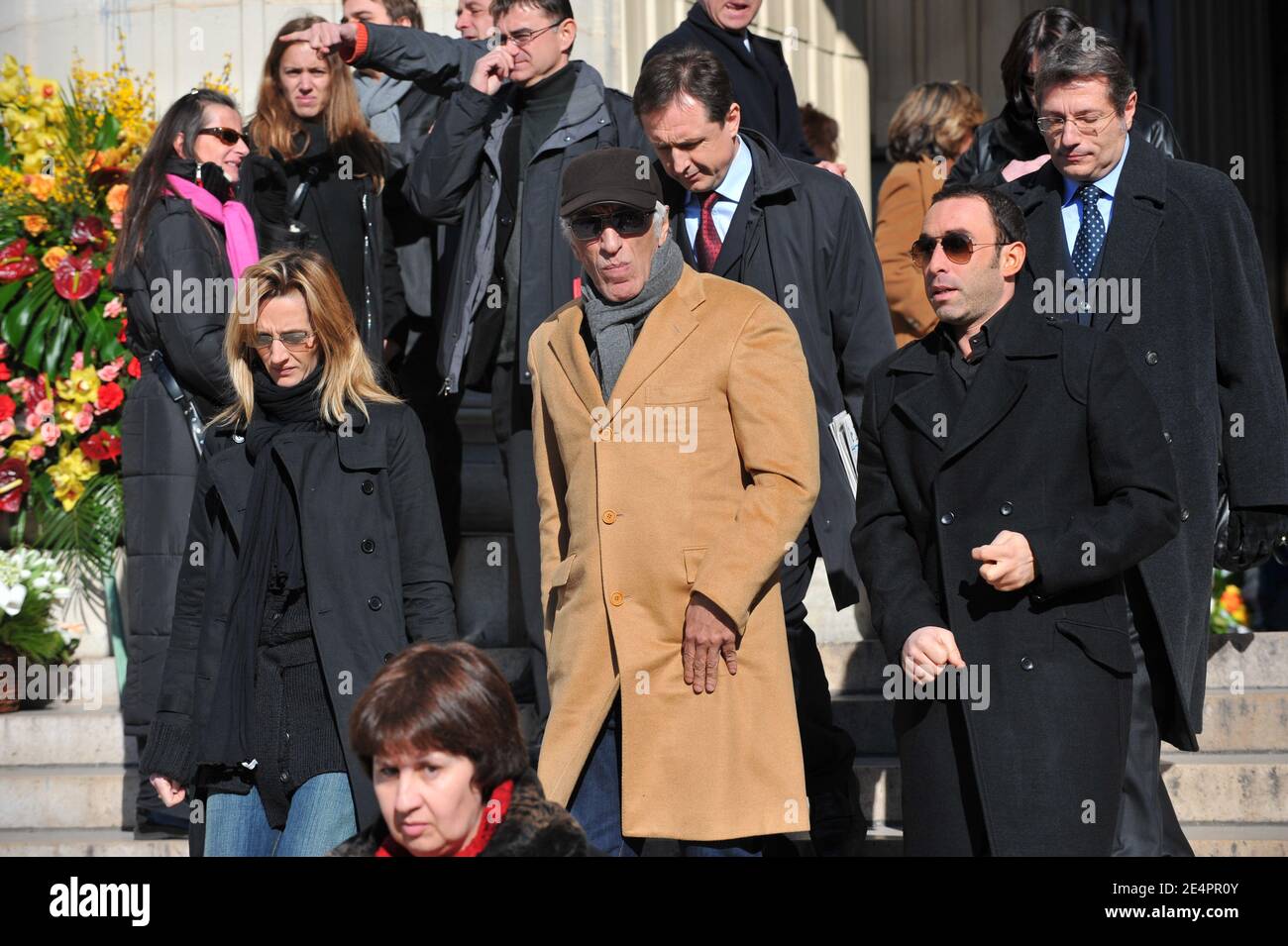 Gerard Darmon leaving the funeral mass of French singer Henri Salvador at the Madeleine church in Paris, France on February 16, 2008. Salvador died at the age of 90 of an aneurysm at his Paris home on February 13. Photo by ABACAPRESS.COM Stock Photo