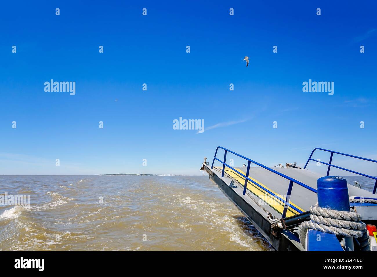 The loading ramp of the Mobile Bay Ferry is pictured as it travels to Gulf Shores, March 6, 2016, in Dauphin Island, Alabama. Stock Photo