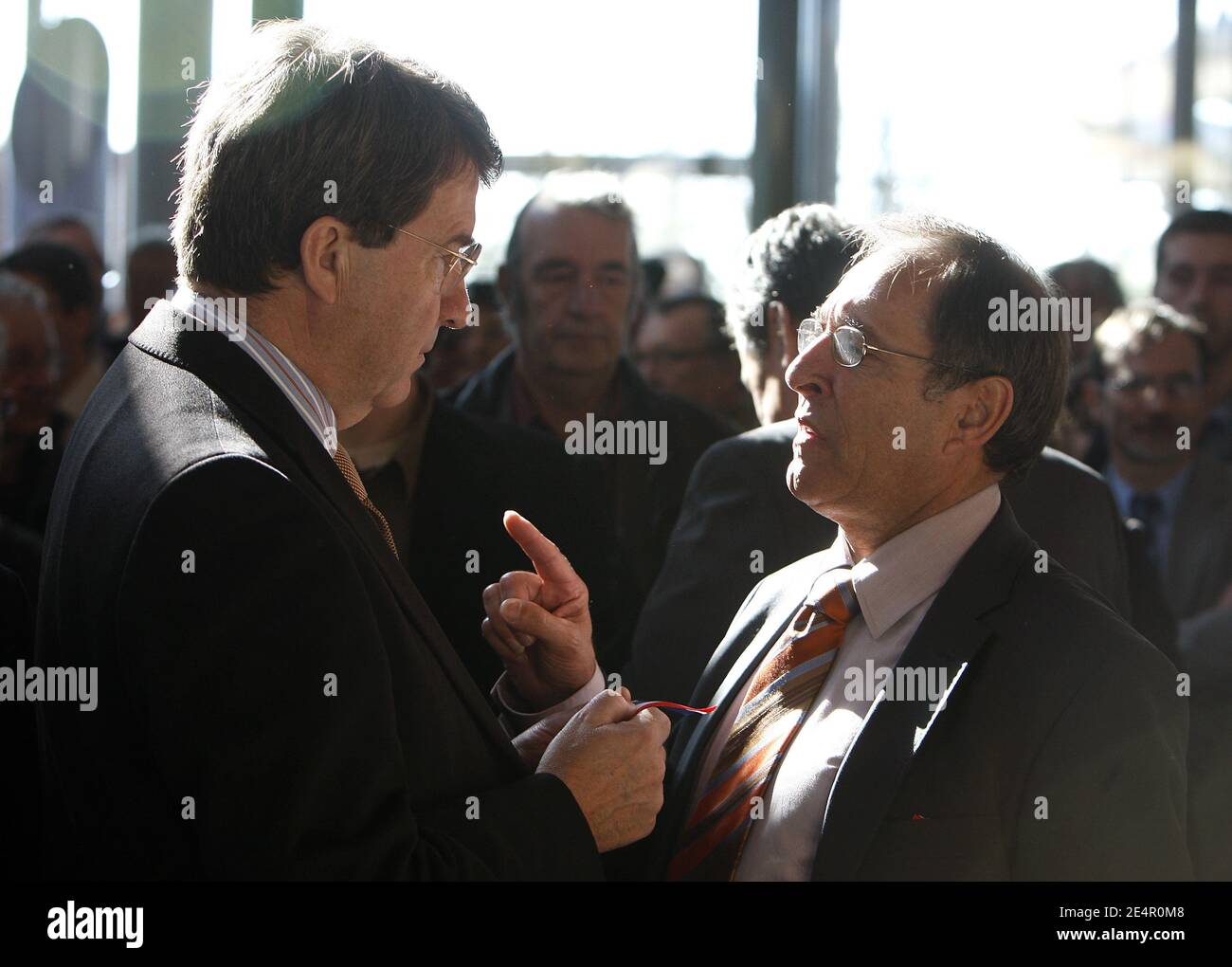 Socialist Michel Moyrand (R,) campaigns against Xavier Darcos (L), for the mayoral election in Perigueux, France, on February 24, 2008. Photo by Patrick Bernard/ABACAPRESS.COM Stock Photo