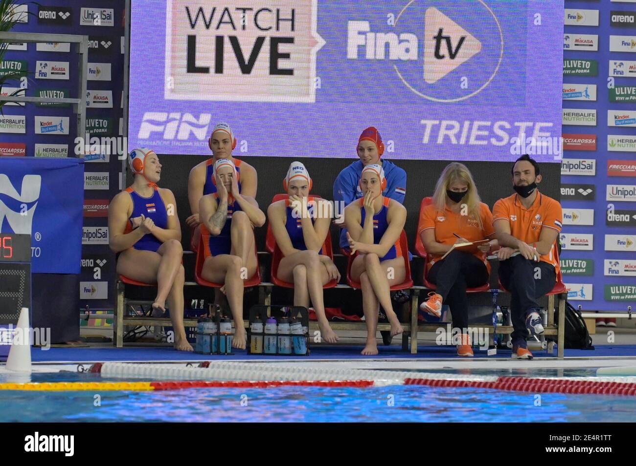 Trieste, Italy. 24th Jan, 2021. Trieste, Italy, Federal Center B. Bianchi, January 24, 2021, Hungary Team during Women's Waterpolo Olympic Game Qualification Tournament 2021 - Netherlands vs Hungary - Olympic Games Credit: Marco Todaro/LPS/ZUMA Wire/Alamy Live News Stock Photo