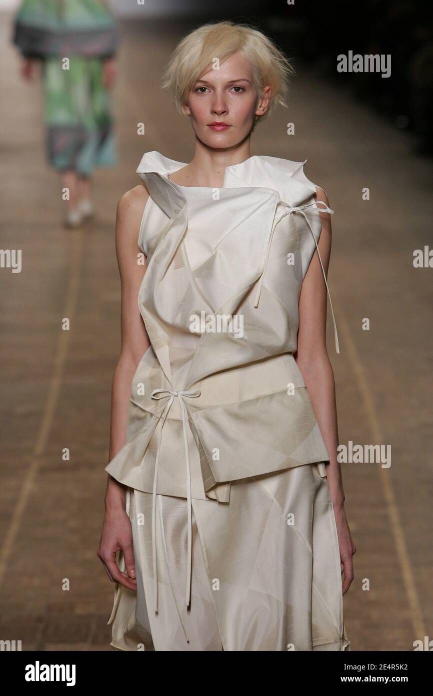 A model displays a creation by Japanese designer Dai Fujiwara for Issey Miyake during the Fall-Winter 2008-2009 Ready-to-Wear collection show in Paris, France on February 28, 2008. Photo by Java/ABACAPRESS.COM Stock Photo
