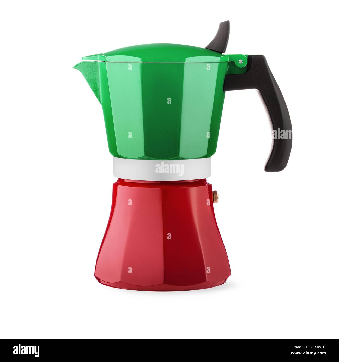 Coffee maker cane, Italian flag design, isolated on white with clipping path Stock Photo