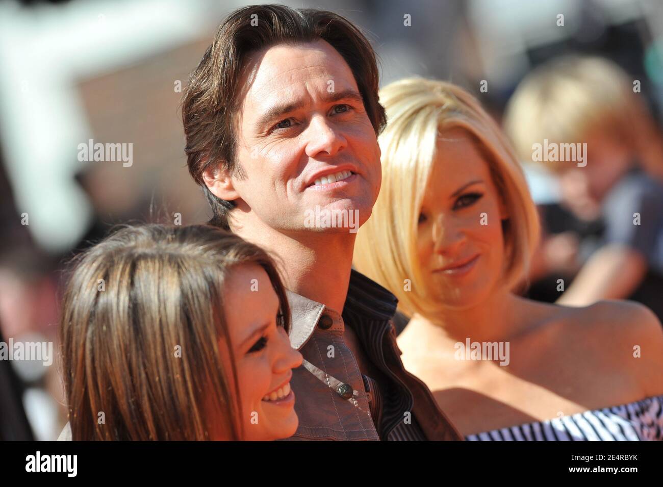 Jim Carrey, Jenny McCarthy and Jane Erin Carrey attend the premiere of 'Dr. Seuss Horton Hears A Who!' at The Mann Village Theater in Westwood, Los Angeles, CA, USA on March 8, 2008. Photo by Lionel Hahn/ABACAPRESS.COM Stock Photo