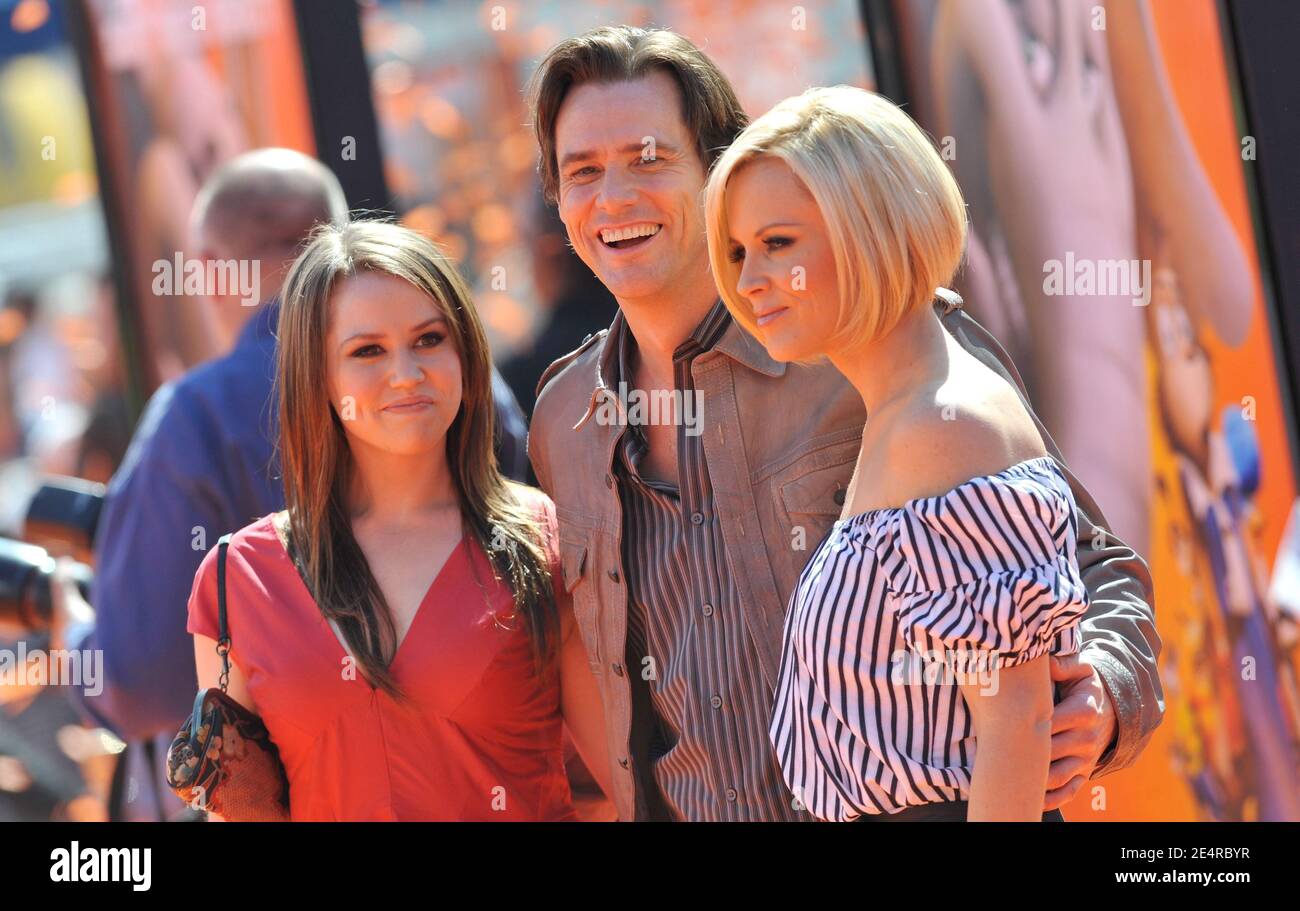 Jim Carrey, Jenny McCarthy and Jane Erin Carrey attend the premiere of 'Dr. Seuss Horton Hears A Who!' at The Mann Village Theater in Westwood, Los Angeles, CA, USA on March 8, 2008. Photo by Lionel Hahn/ABACAPRESS.COM Stock Photo