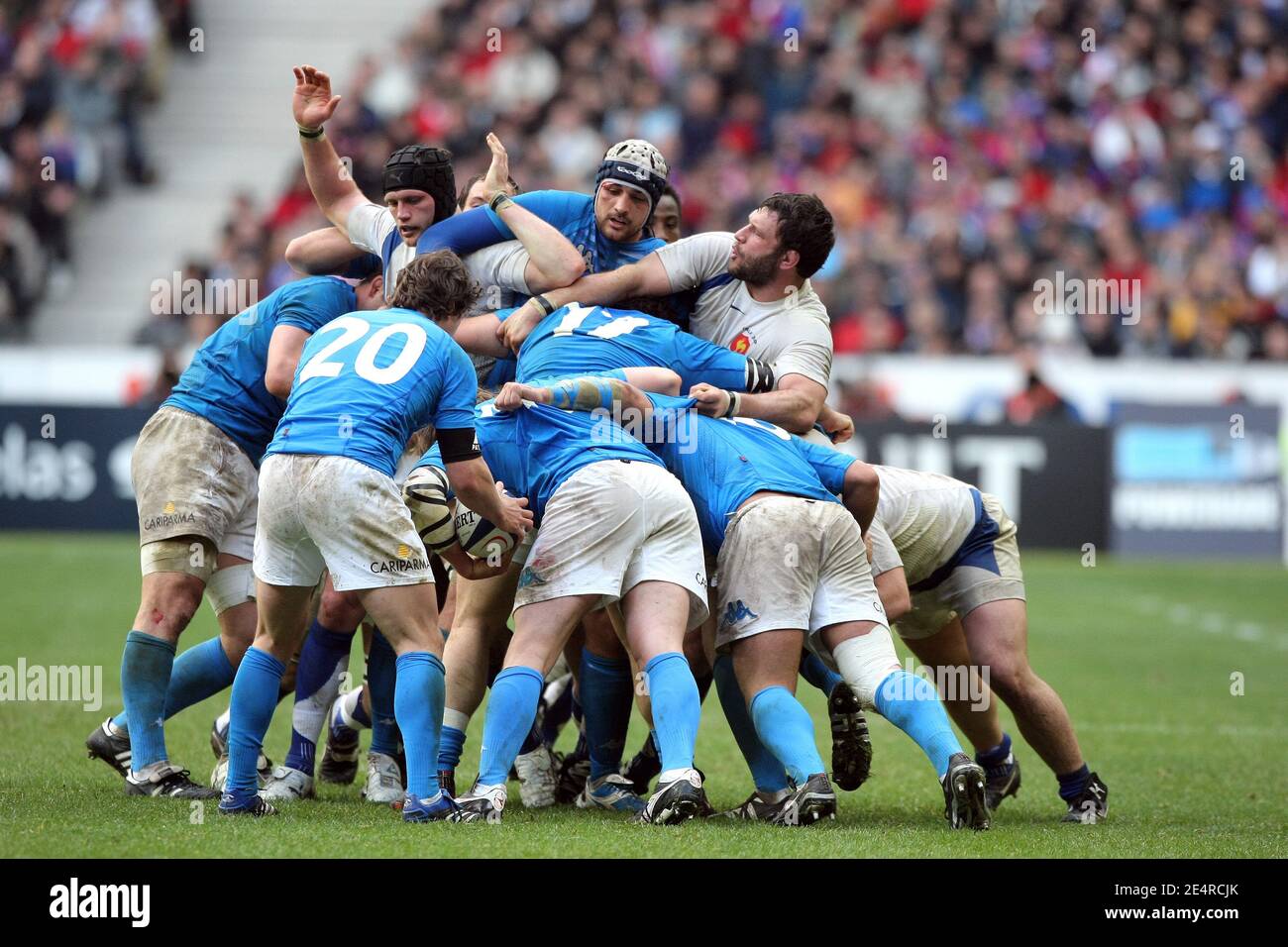 Scrum during the RBS 6 Nations Championship 2008 Rugby Union match, France  vs Italy, at the Stade de France in Saint-Denis, outside Paris, France on  March 9, 2008. France won 25-13. Photo