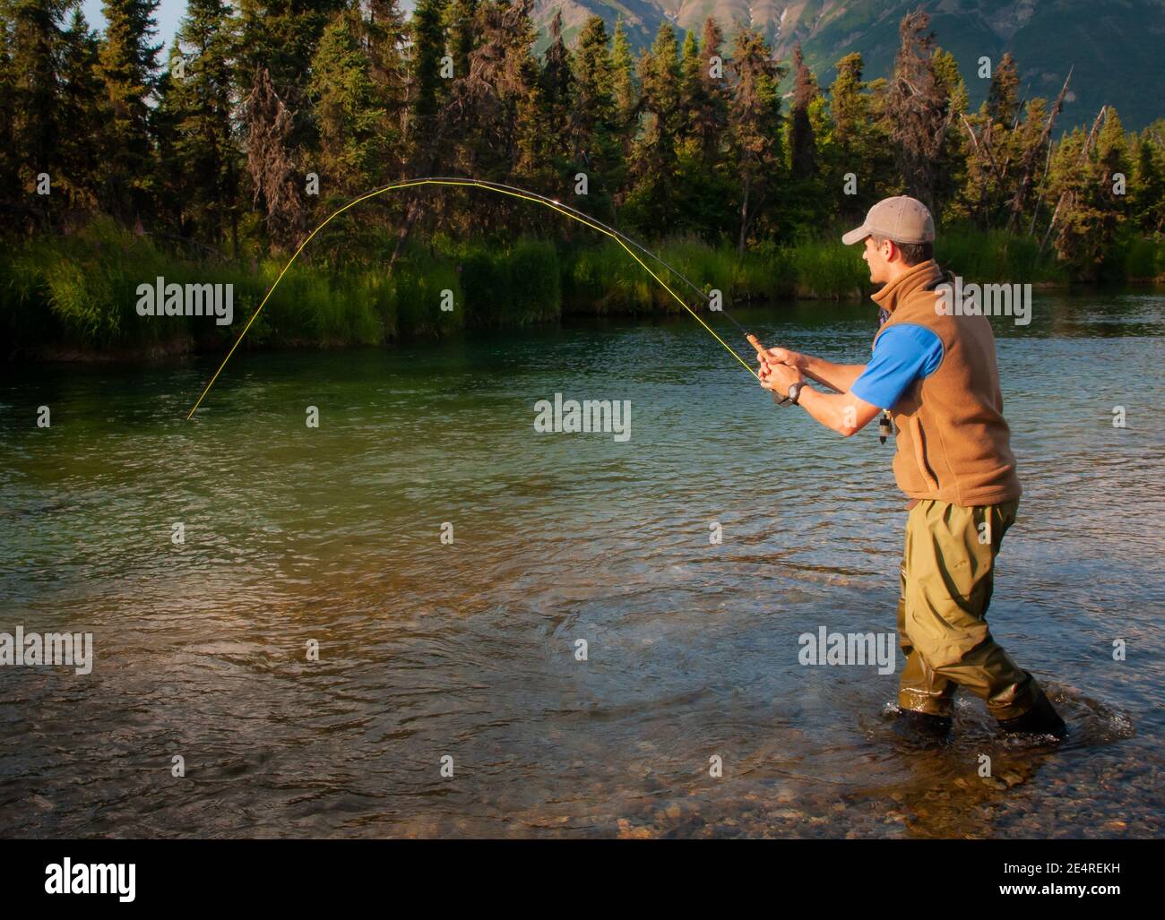 Salmon Fishing on the Kijik River near Lake Clark National Park Alaska Stock Photo