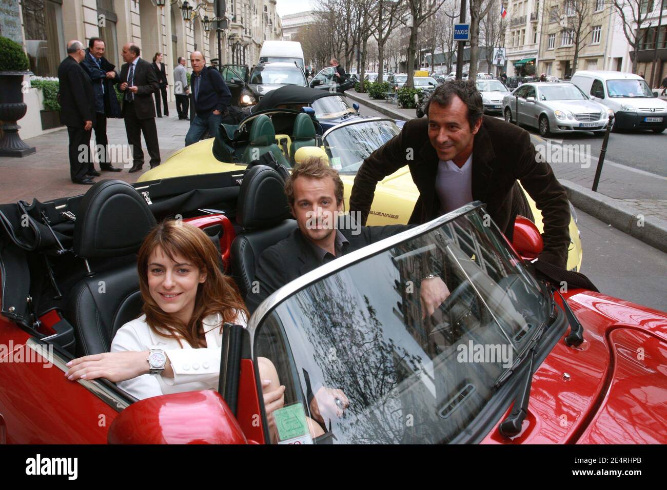 Bernard Montiel, French actors Audrey Dana and Jocelyn Quivrin, winners of cinema prize 'Prix Romy Schneider-Patrick Dewaere 2008' at the Hotel 'Royal Monceau' in Paris, France on March 17, 2008 prior to the official award ceremony. Photo by Benoit Pinguet/ABACAPRESS.COM Stock Photo