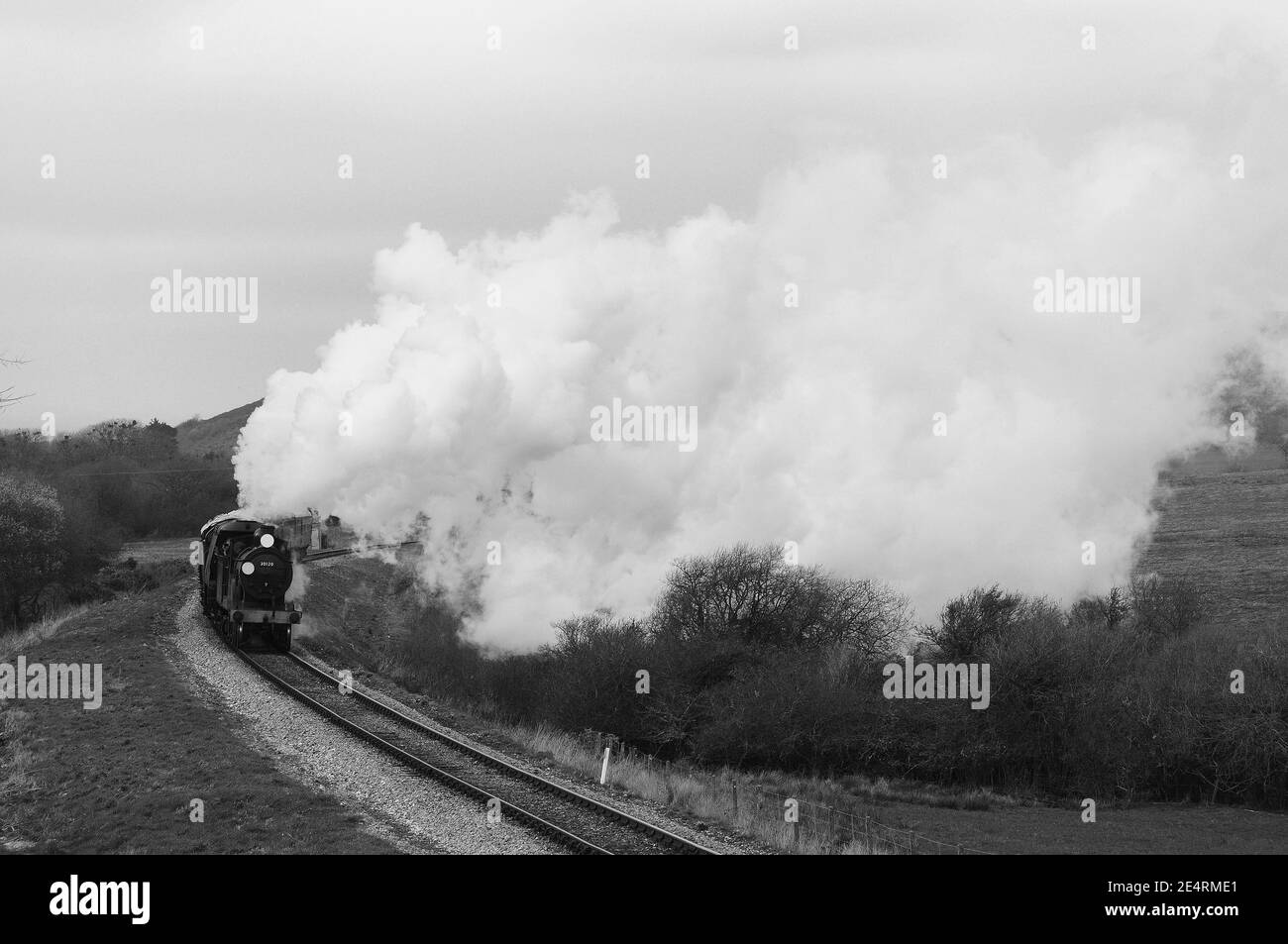 '30120' and Manston' double heading south of Corfe Castle. Stock Photo
