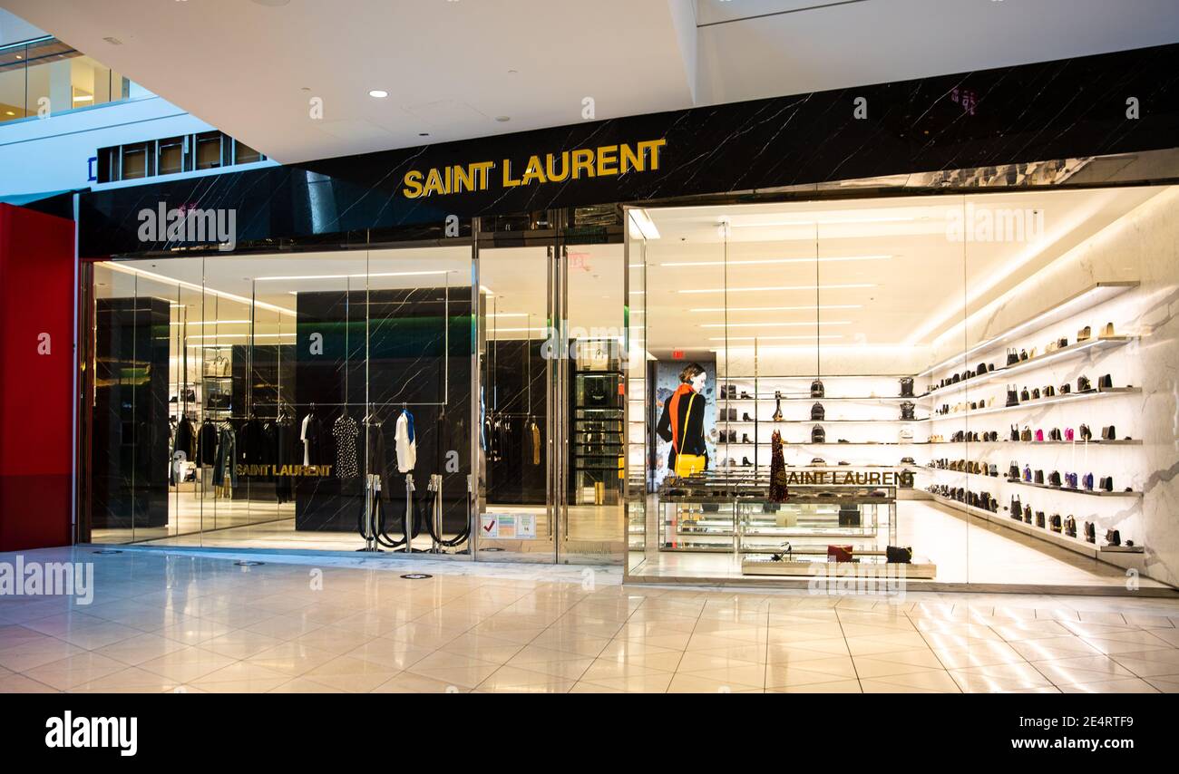 Santa Clara, CA  USA - January 14, 2021: Yves Saint Laurent luxury fashion designer store boutique. A  luxury fashion house selling clothing, accessor Stock Photo