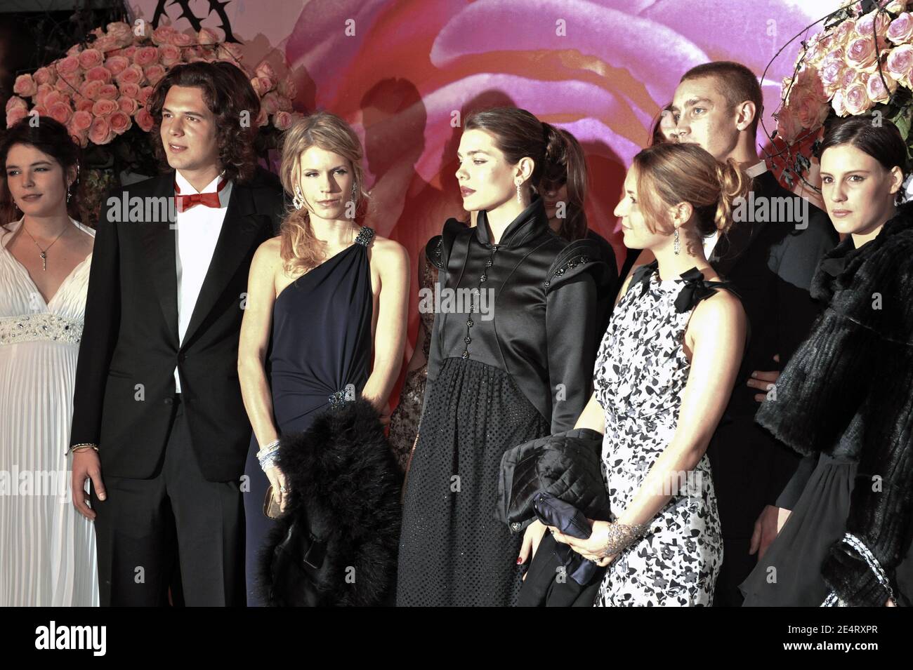 Melanie de Massy, Jean-Leonard de Massy Taubert-Natta, Eugenie Niarchos,  Charlotte Casiraghi, Laura Duchemin, Pierre Casiraghi and Jiulette Maillot  attend the 2008 Annual Rose Ball (Bal de la Rose) 'Movida' held at The