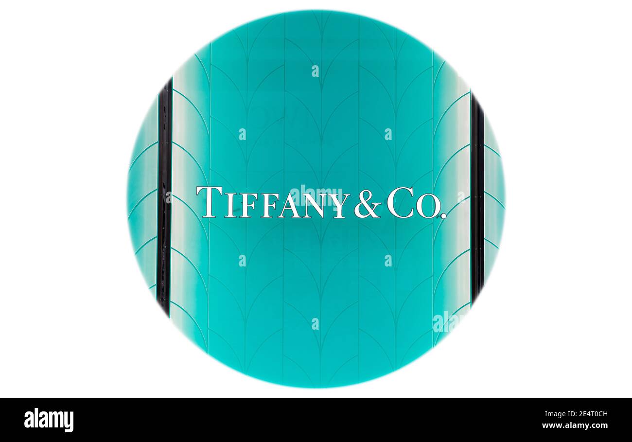 Santa Clara, CA  USA - January 14, 2021:  Tiffany and Co luxury fashion designer store boutique. A luxury fashion house selling eyewear, jewelry Stock Photo