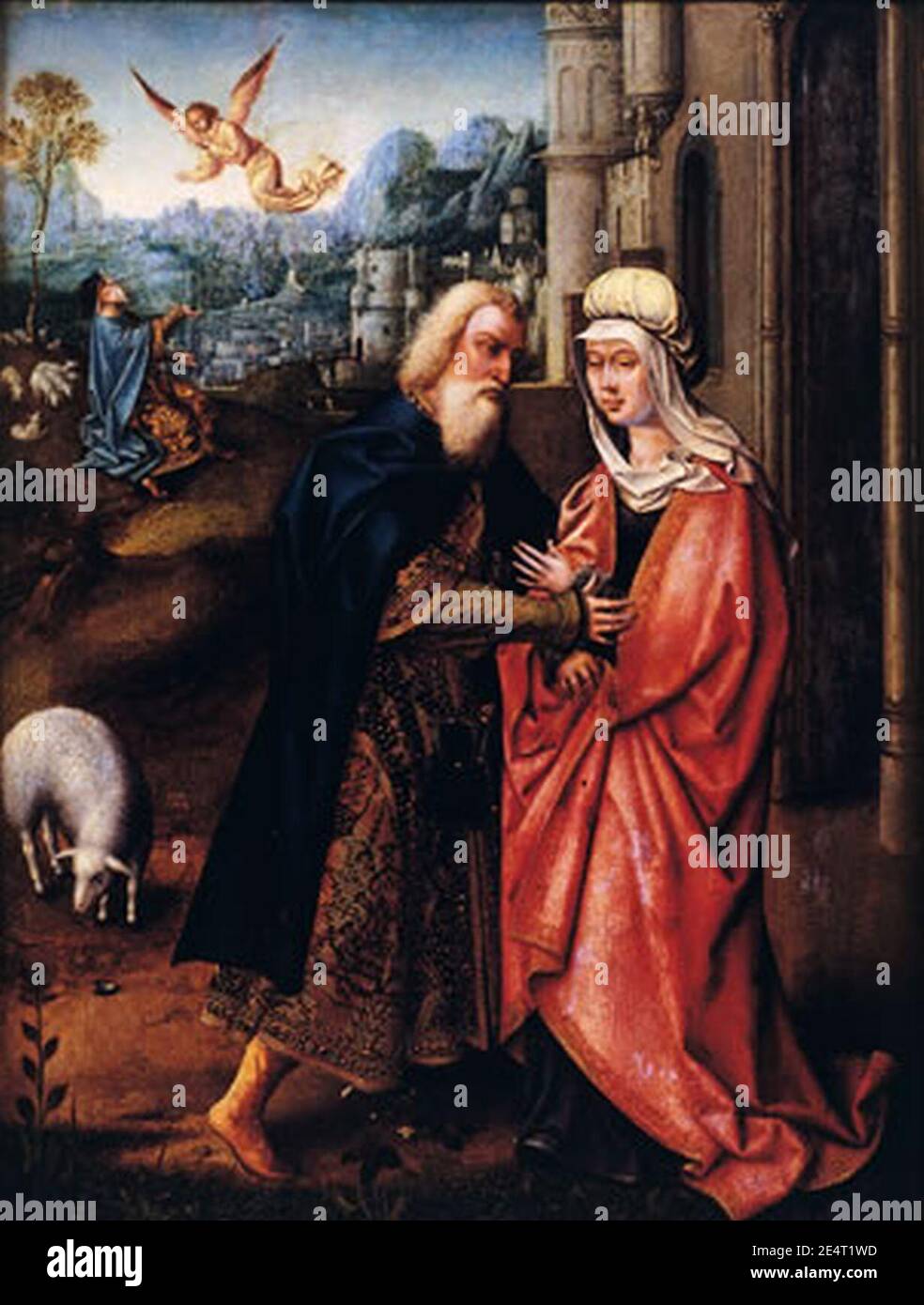 Master of the Adoration of Machico - Meeting at the Golden Gate. Stock Photo