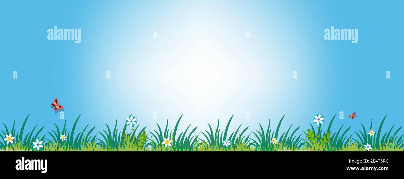 Grass and flowers with a blue sky backgrounds Stock Vector Image & Art ...