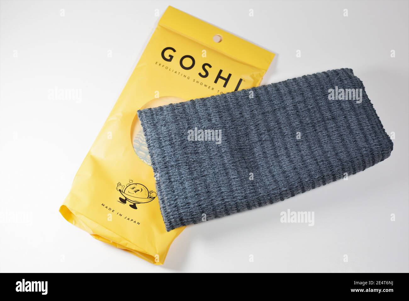 Goshi Japanese exfoliating towel on a white background. Stock Photo