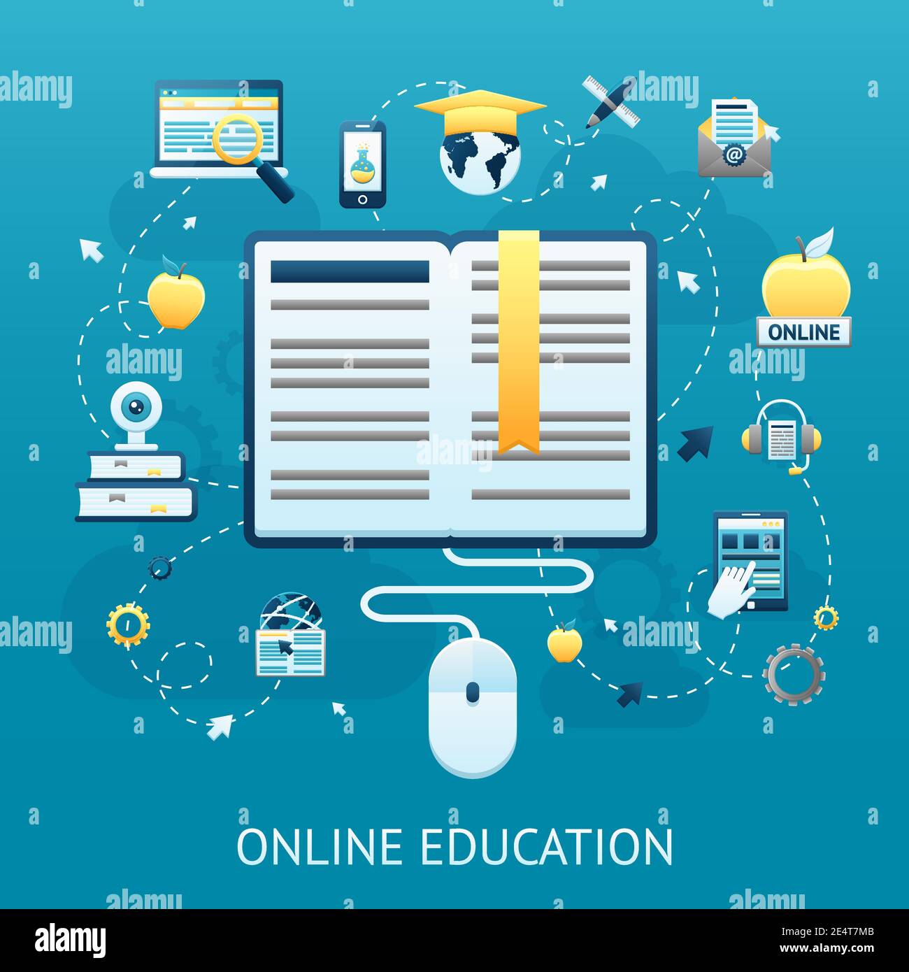 Online education design concept with book and computer mouse vector illustration Stock Vector
