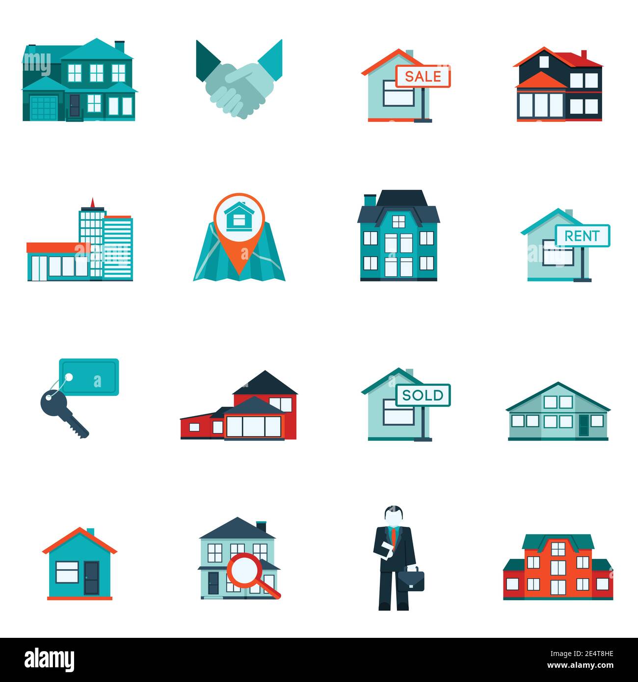Real estate house and apartment rent and sale icon flat set isolated ...