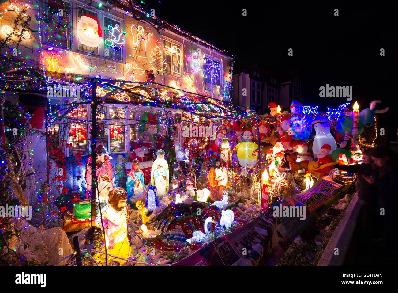 Christmas lights show outside a house in Bromley London Stock Photo Alamy