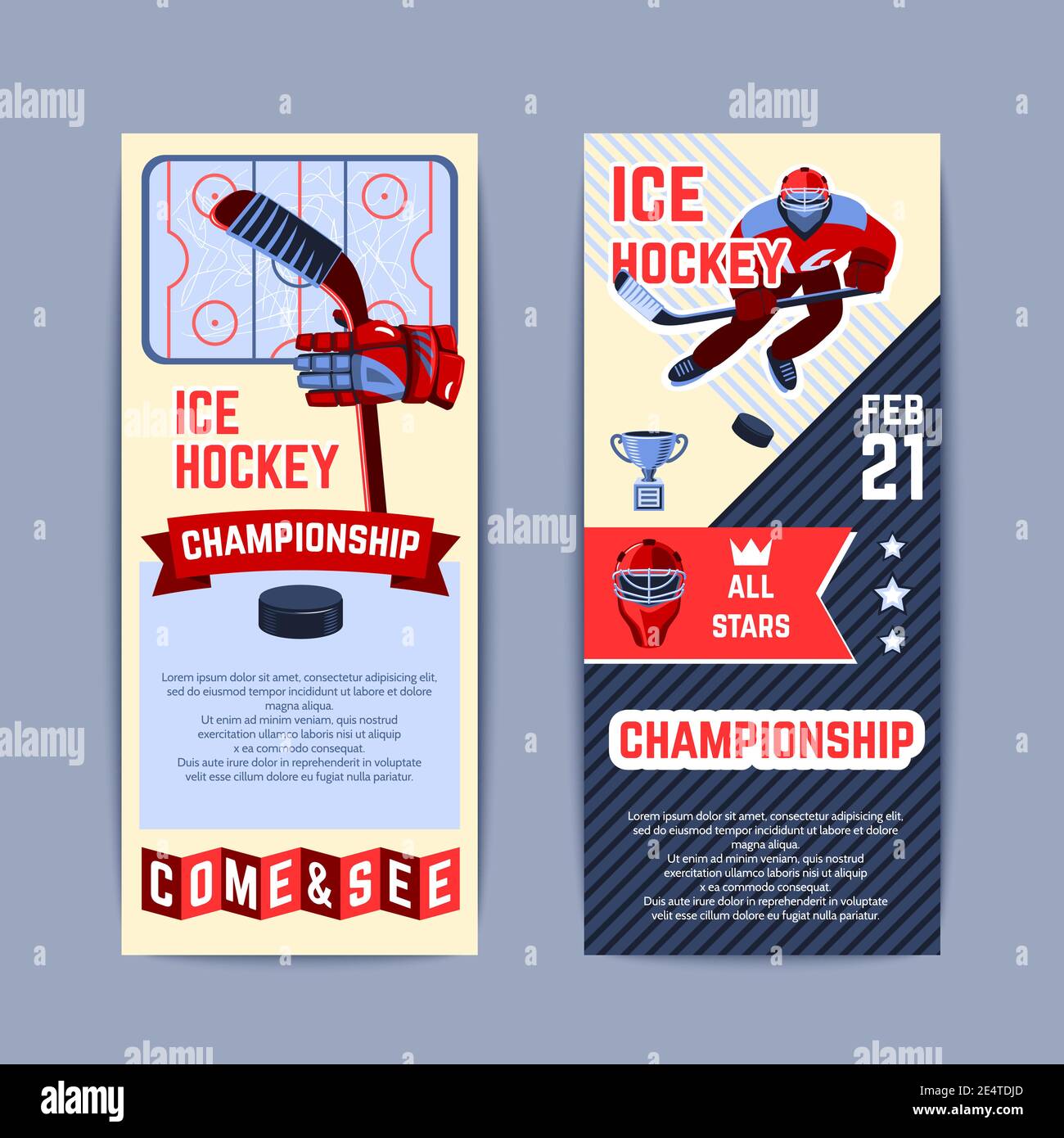 Ice hockey championship vertical banner set with players and sport