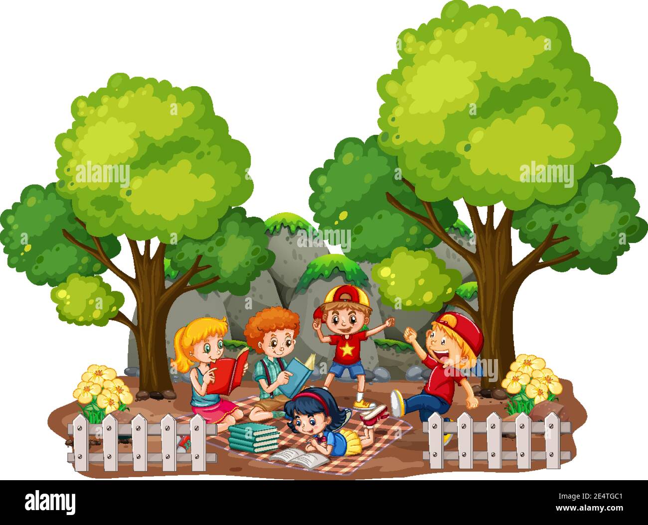 Children in the garden outdoor scene on white background illustration Stock  Vector Image & Art - Alamy