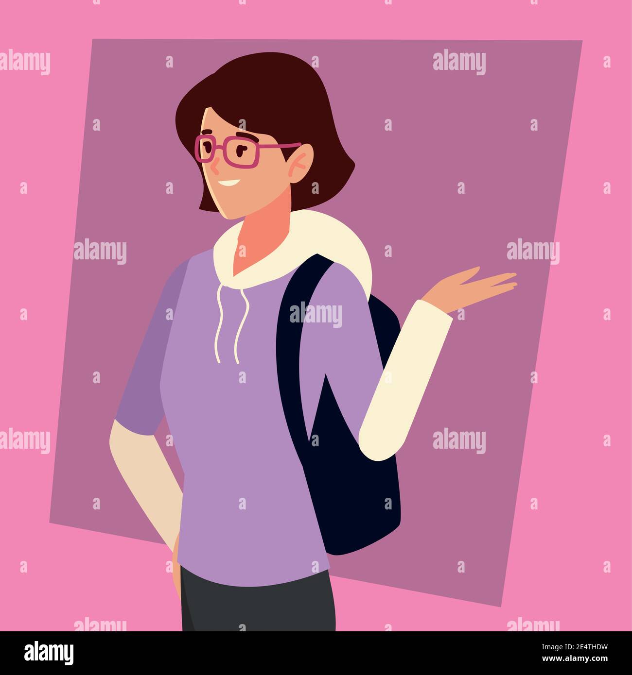 student university woman with glasses and backpack character vector ...