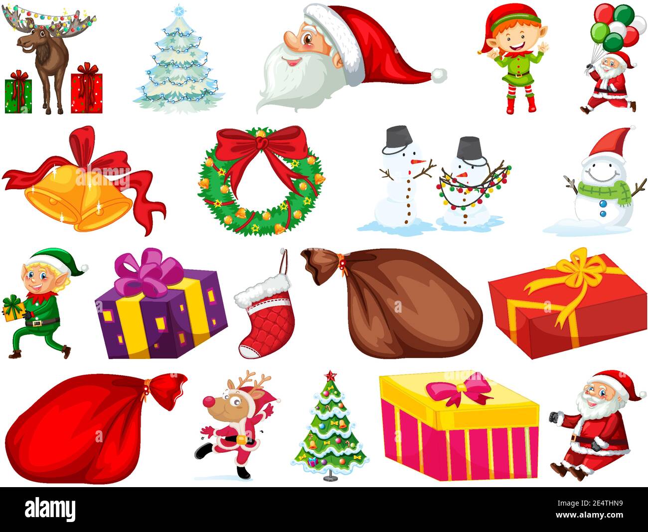 Set of Christmas objects isolated on white background illustration ...