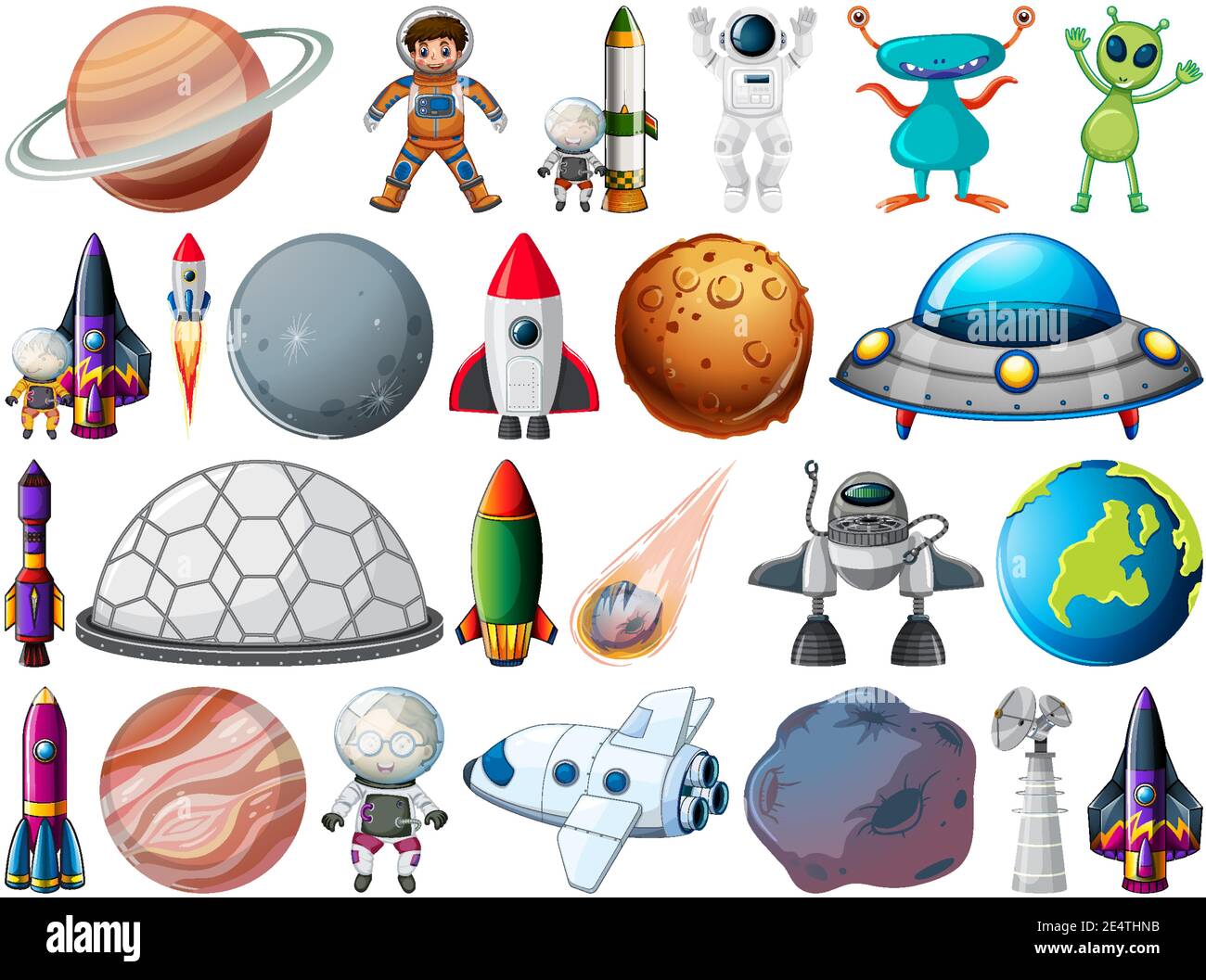 Set of space objects and elements isolated on white background ...