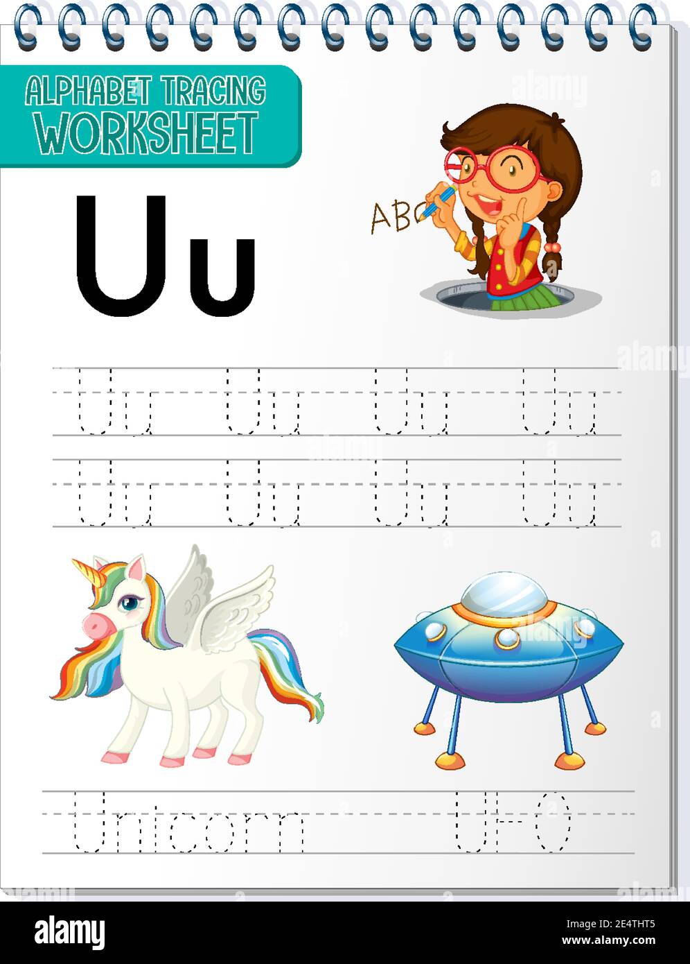 alphabet tracing worksheet with letter u and u illustration stock vector image art alamy