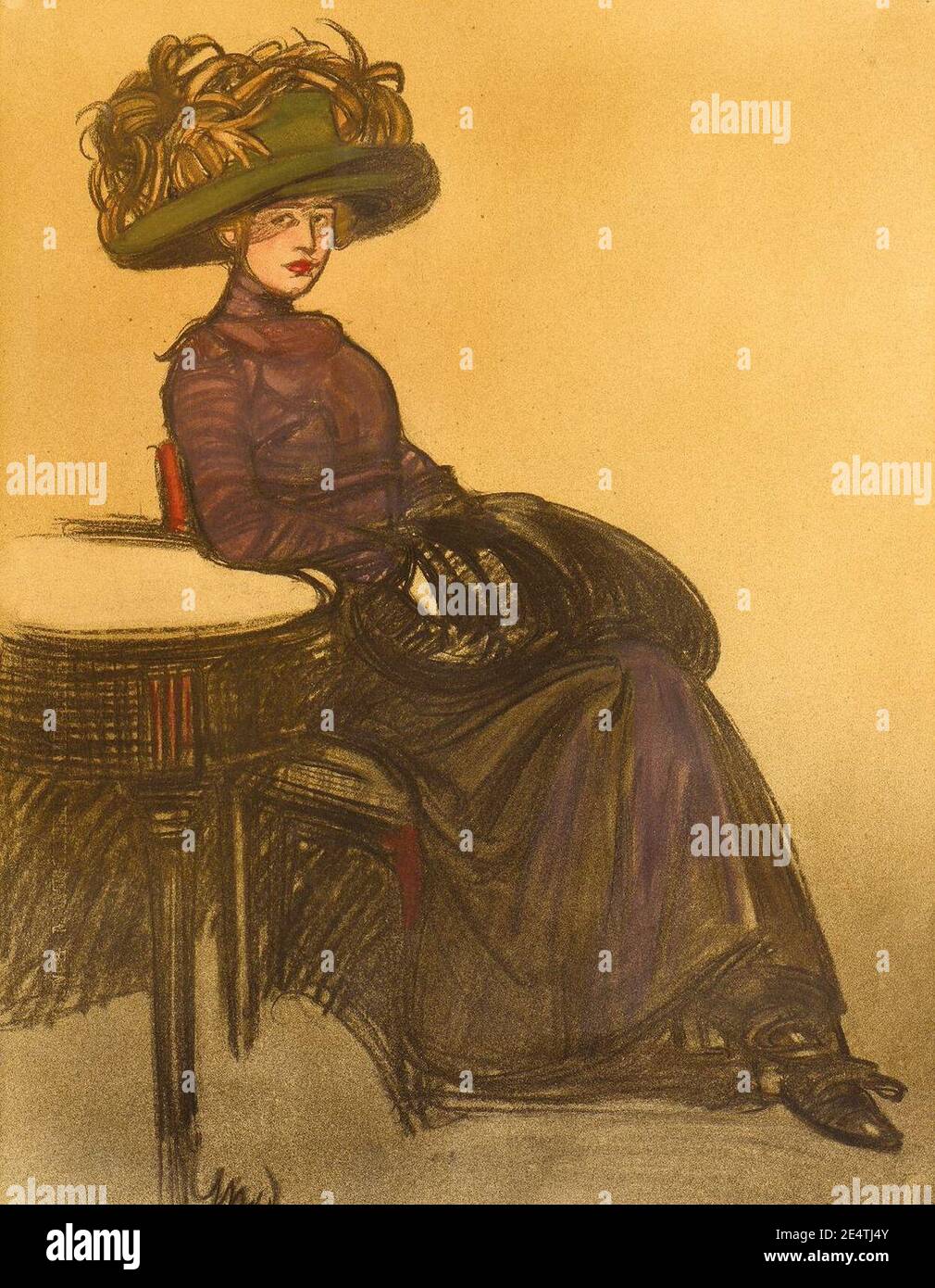 Maxime Dethomas - Femme assise au manchon et chapeau à plumes (c.1895 Stock  Photo - Alamy
