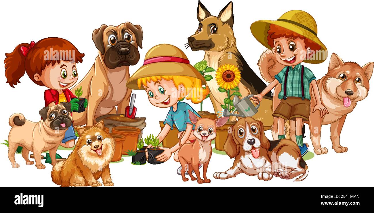 Group of children with their dogs illustration Stock Vector Image & Art ...