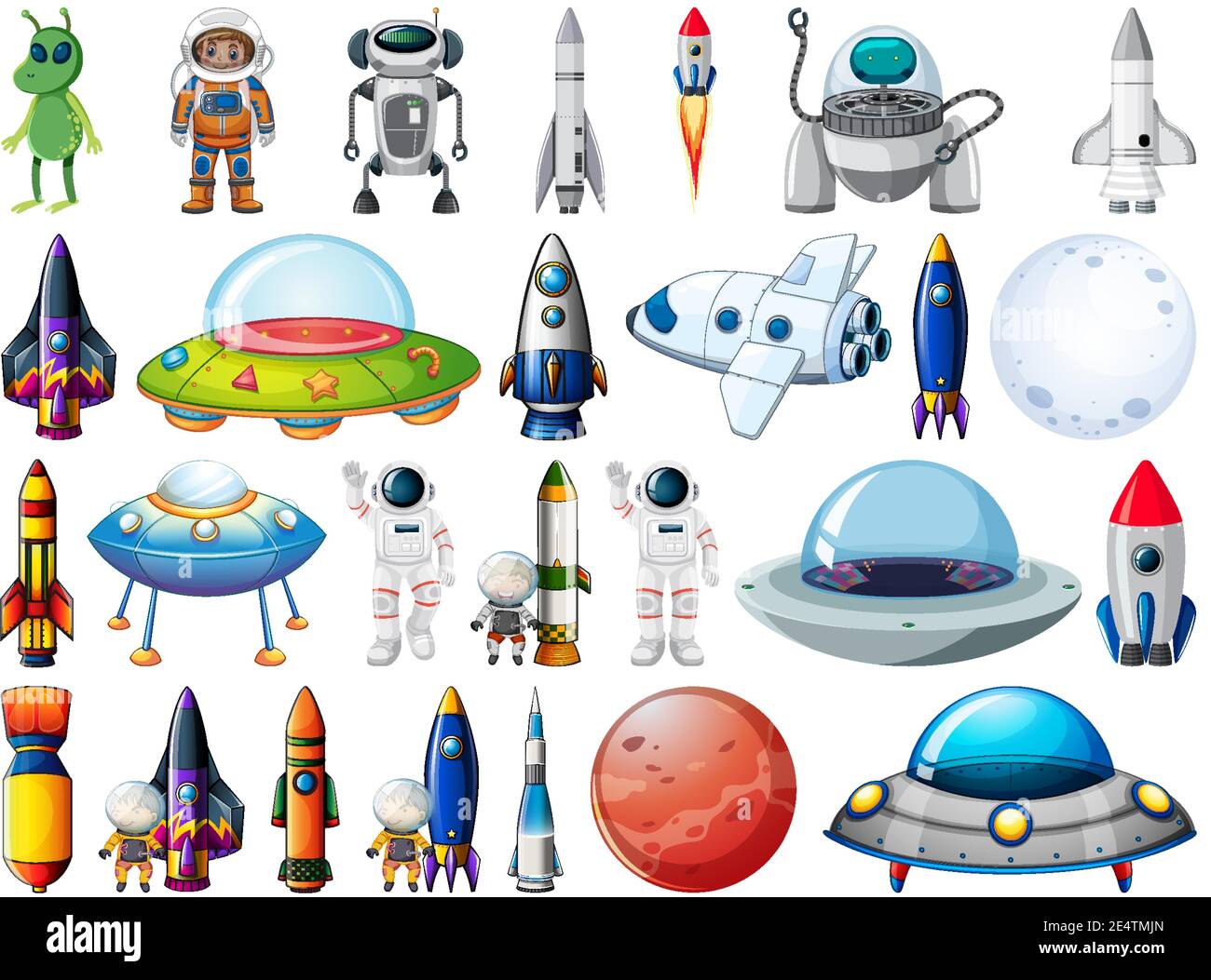 Set of space objects and elements isolated on white background ...