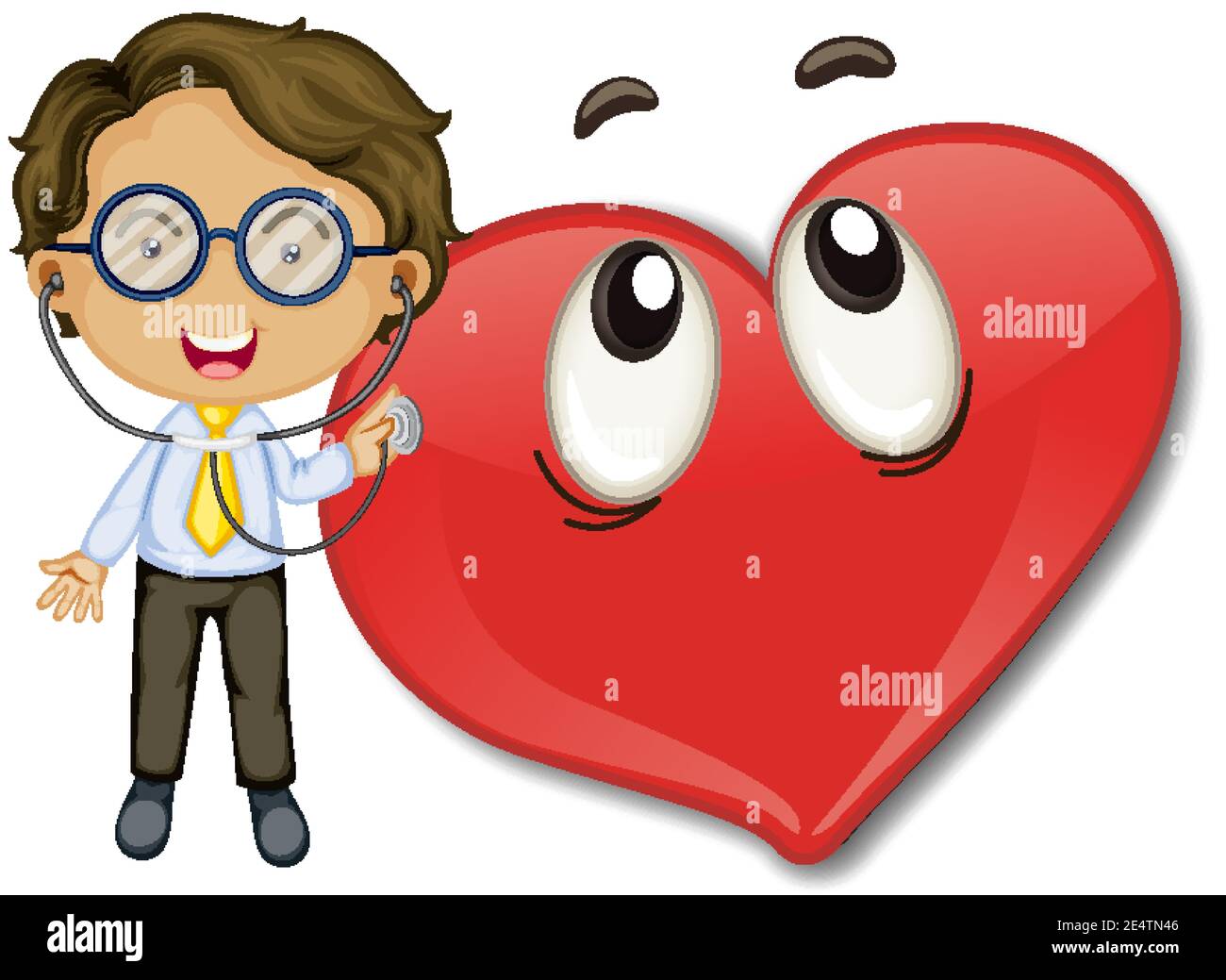 Happy heart emoticon with a doctor cartoon character illustration Stock Vector