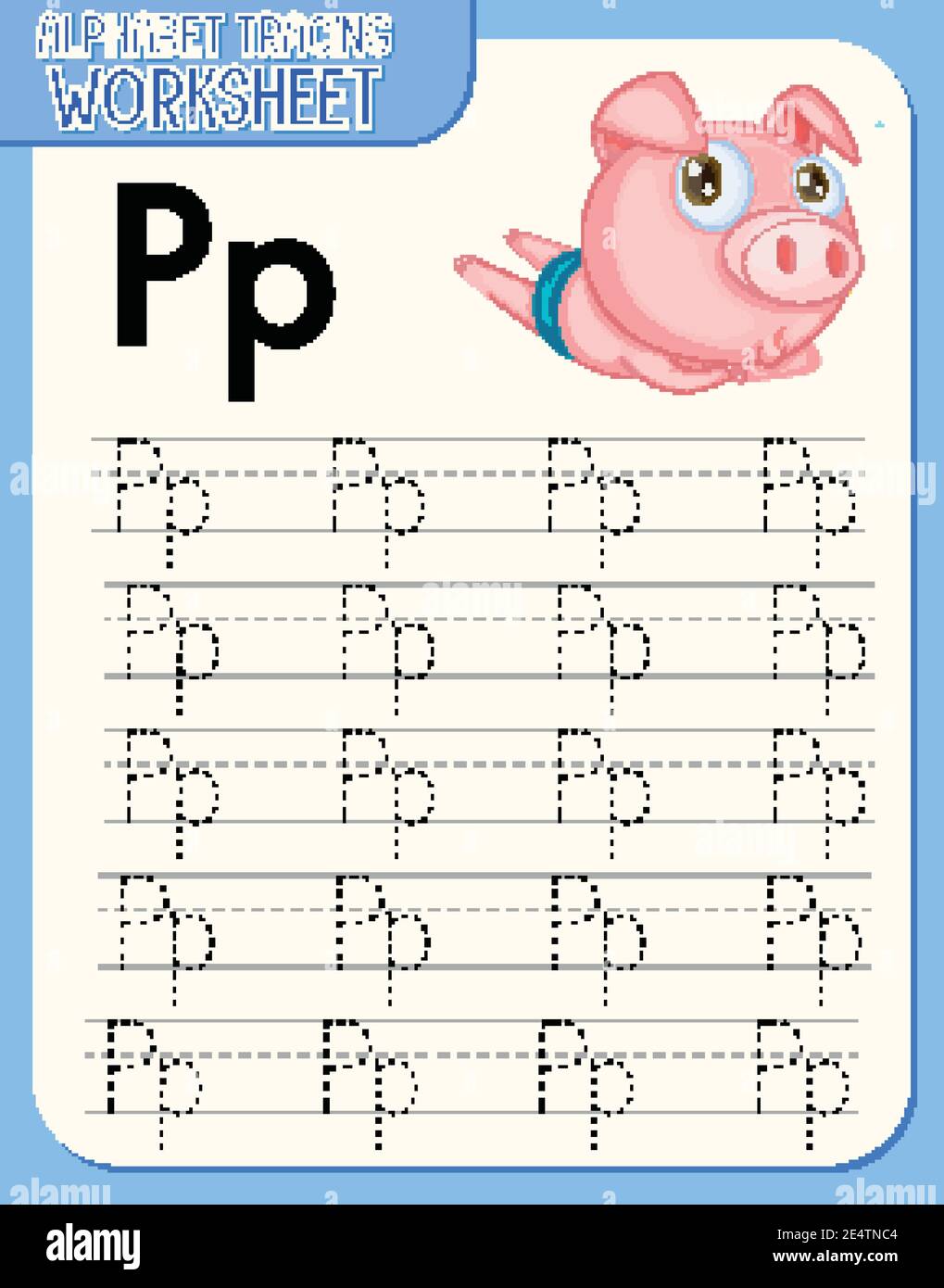 Alphabet tracing worksheet with letter P and p illustration Stock