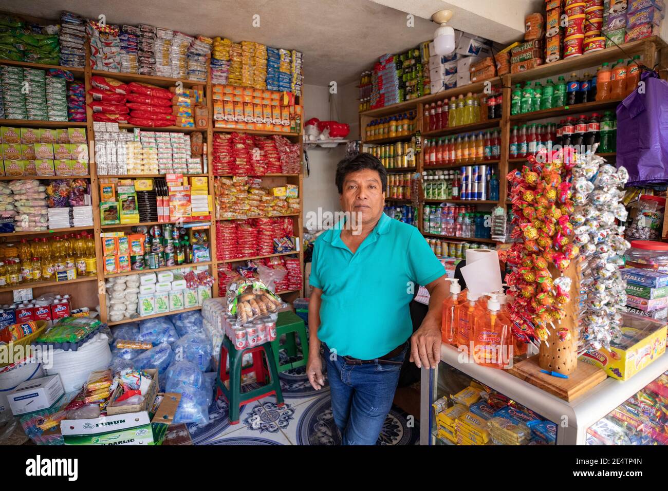 Shop owner in San Pablo la Laguna, Guatemala, Central America. Stock Photo