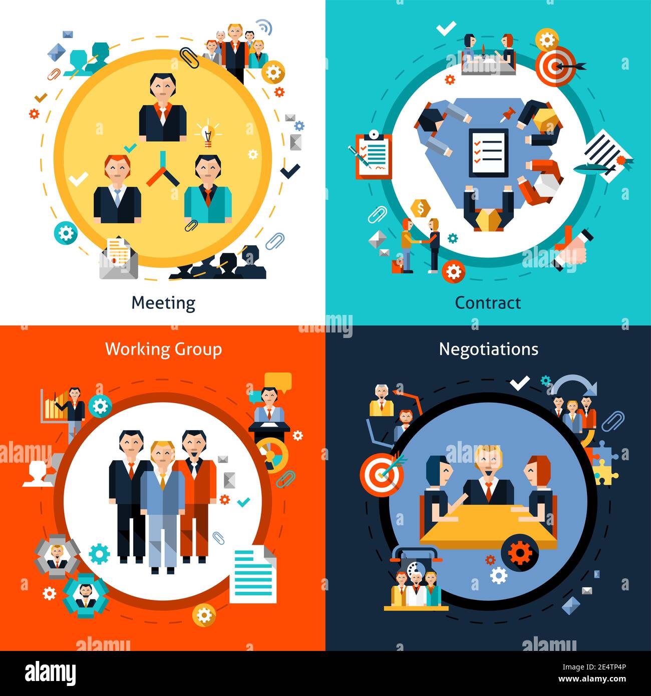 Business meeting design concept set with meeting contract working group