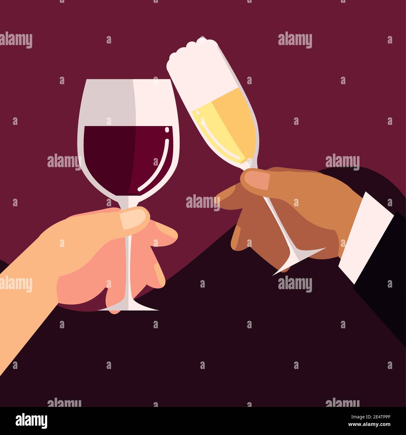 female and male hands with wine and champagne glass alcohol, cheers
