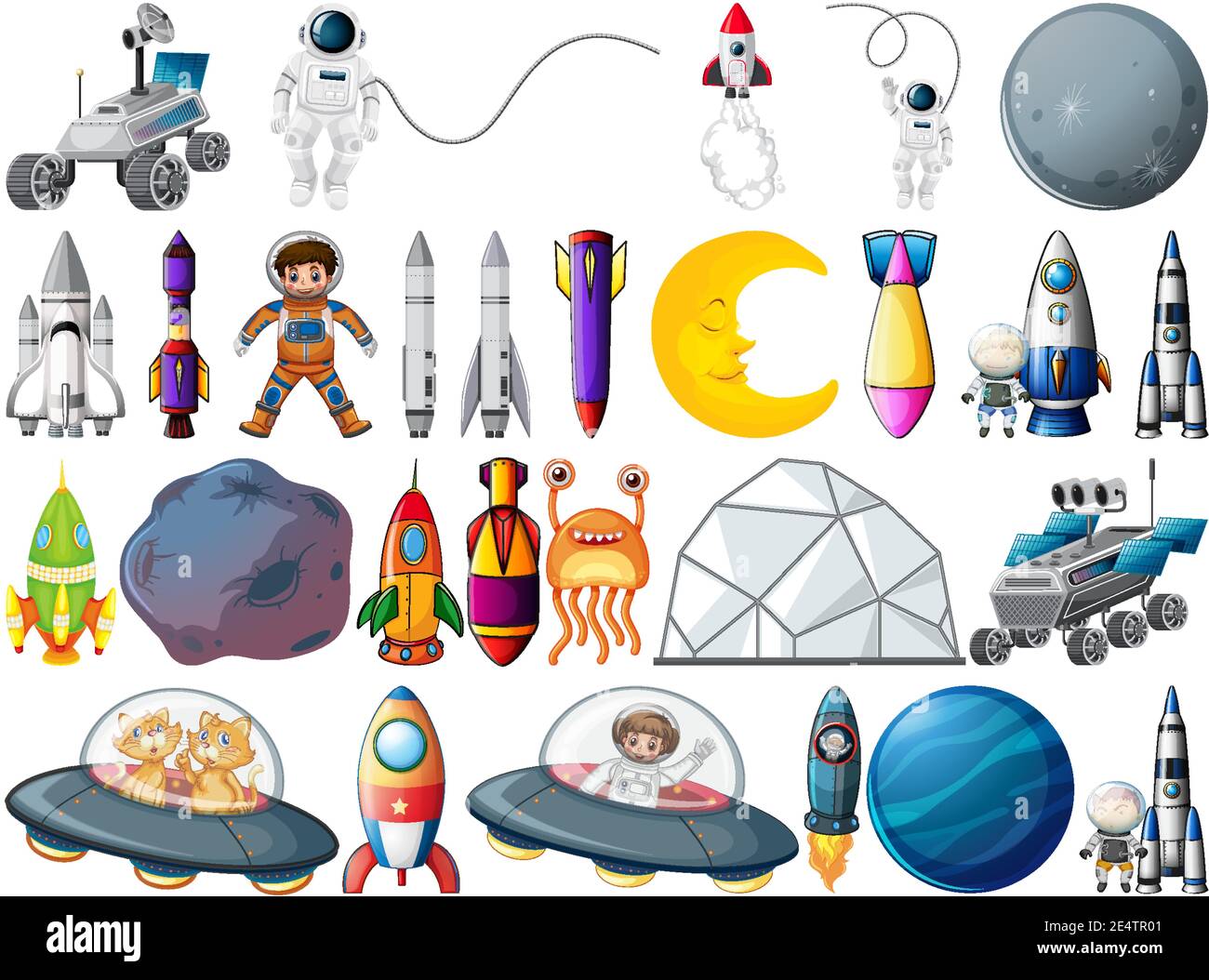 Set of space objects and elements isolated on white background ...