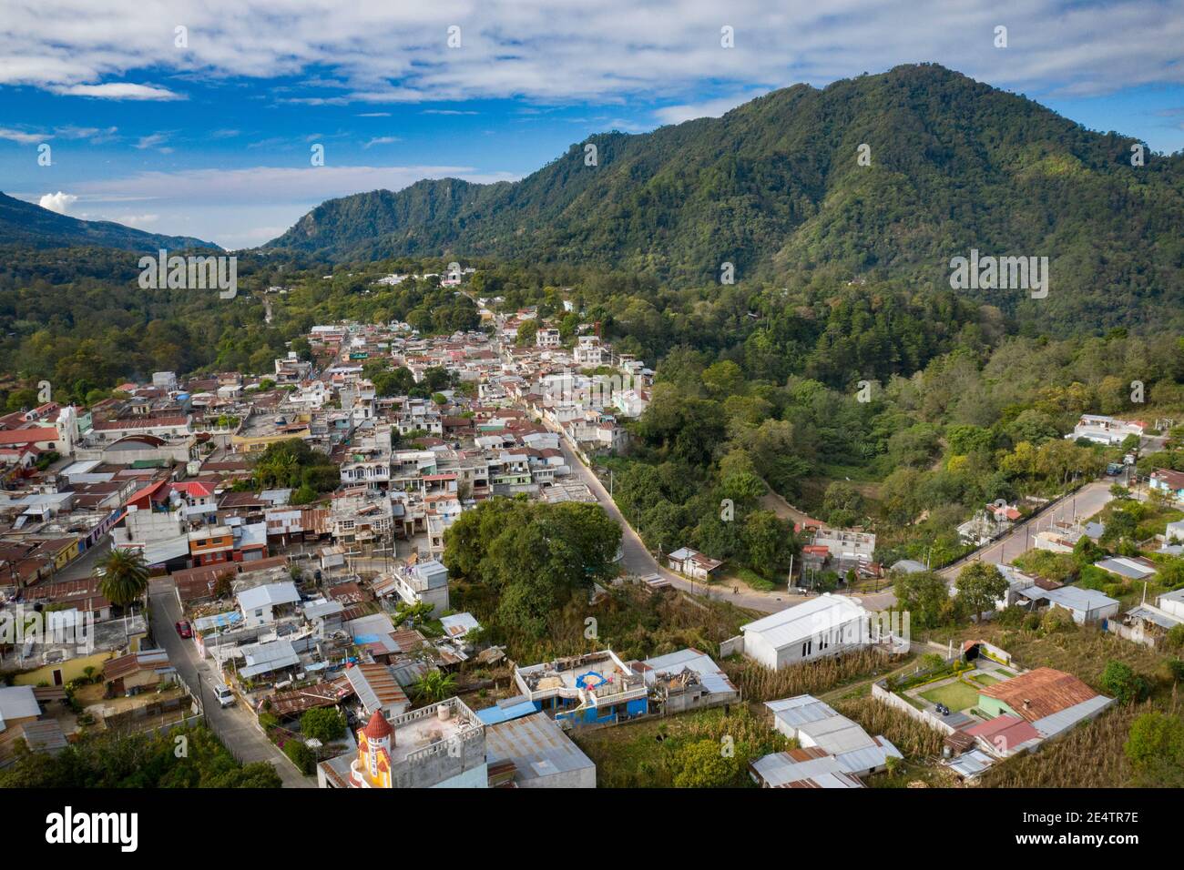 Aerial view of Western Highlands town in Guatemala, Central America. Stock Photo