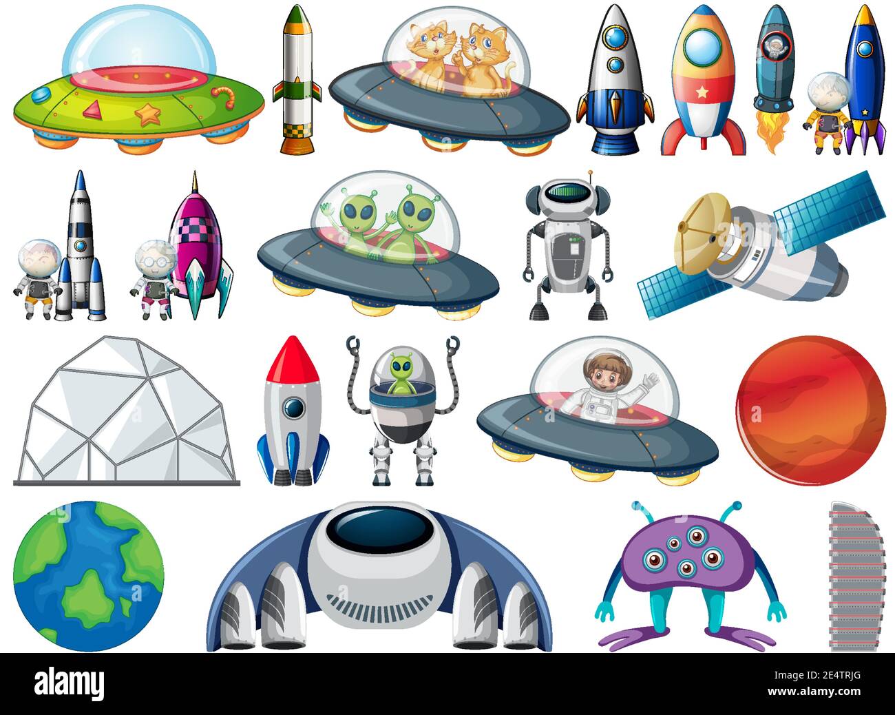 Set of space objects and elements isolated on white background ...