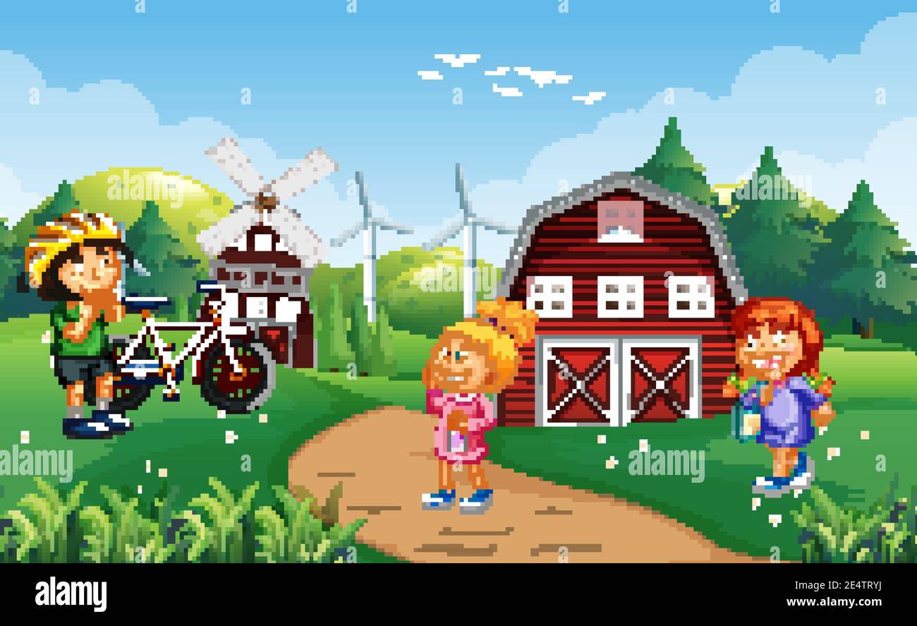 Scene with many children in the park illustration Stock Vector Image ...