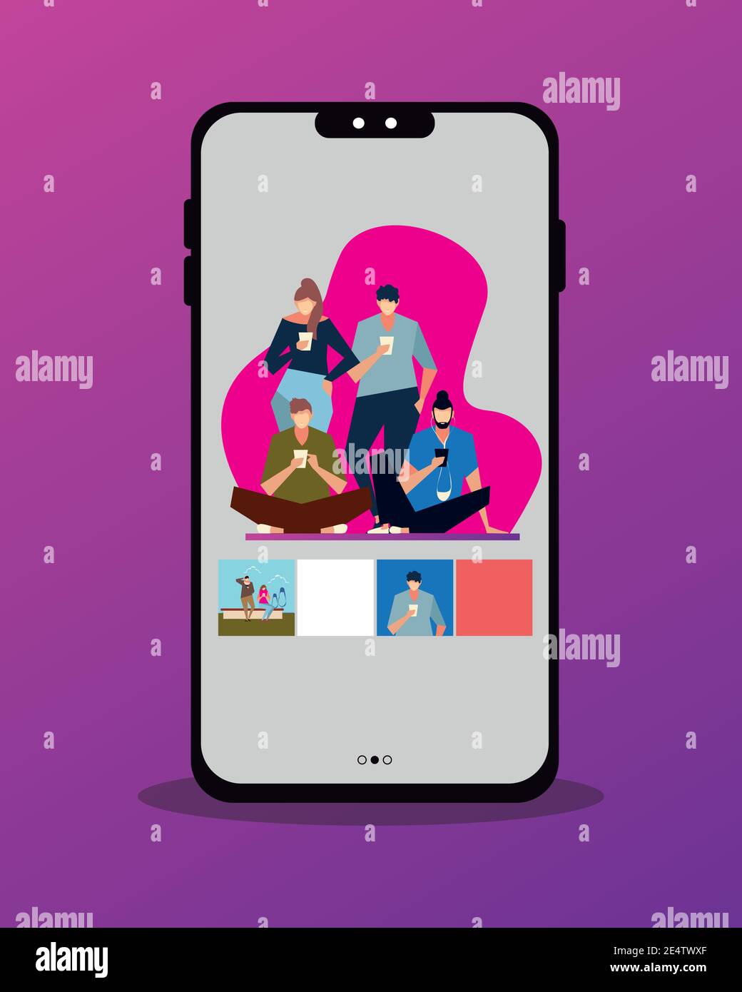 smartphone screen people using smartphones devices vector illustration ...