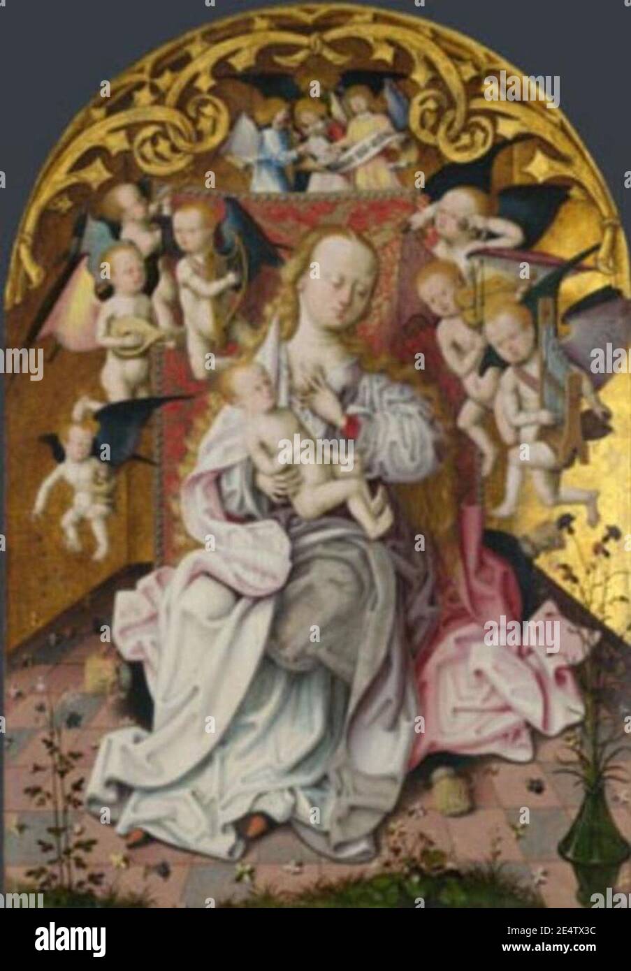 Meester van het Altaar van Bartholomeus - Maria en kind met engelen ...