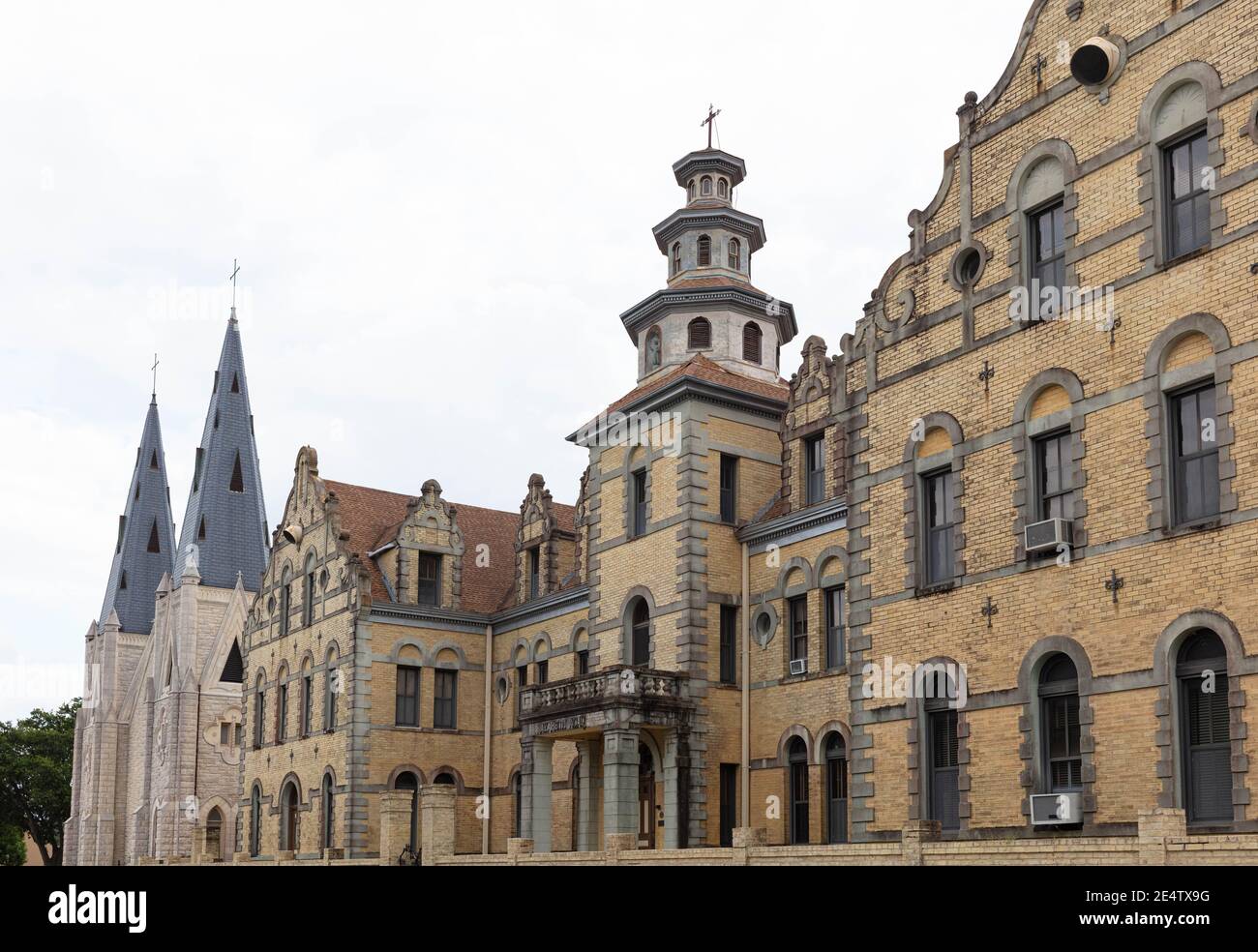 The old Nazareth Academy and the St Mary's Catholic Church, in Victoria, Texas, USA Stock Photo