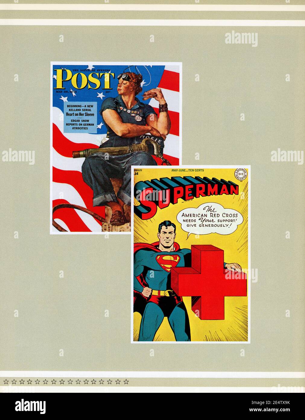 Magazines and comic books featured fantasy heroes to support the World War II home front, USA  (1940s 'Life' magazine compilation) Stock Photo