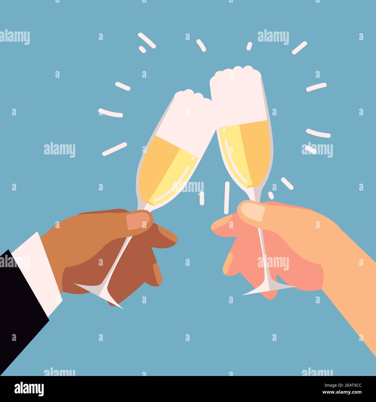 couple hands with champagne glasses celebration, cheers vector ...