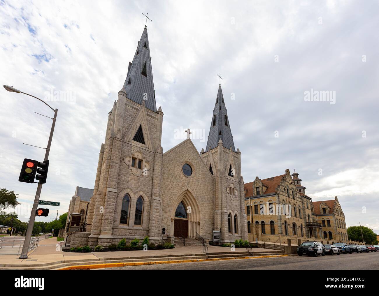 The St Mary's Catholic Church and the old Nazareth Academy, in Victoria, Texas, USA Stock Photo