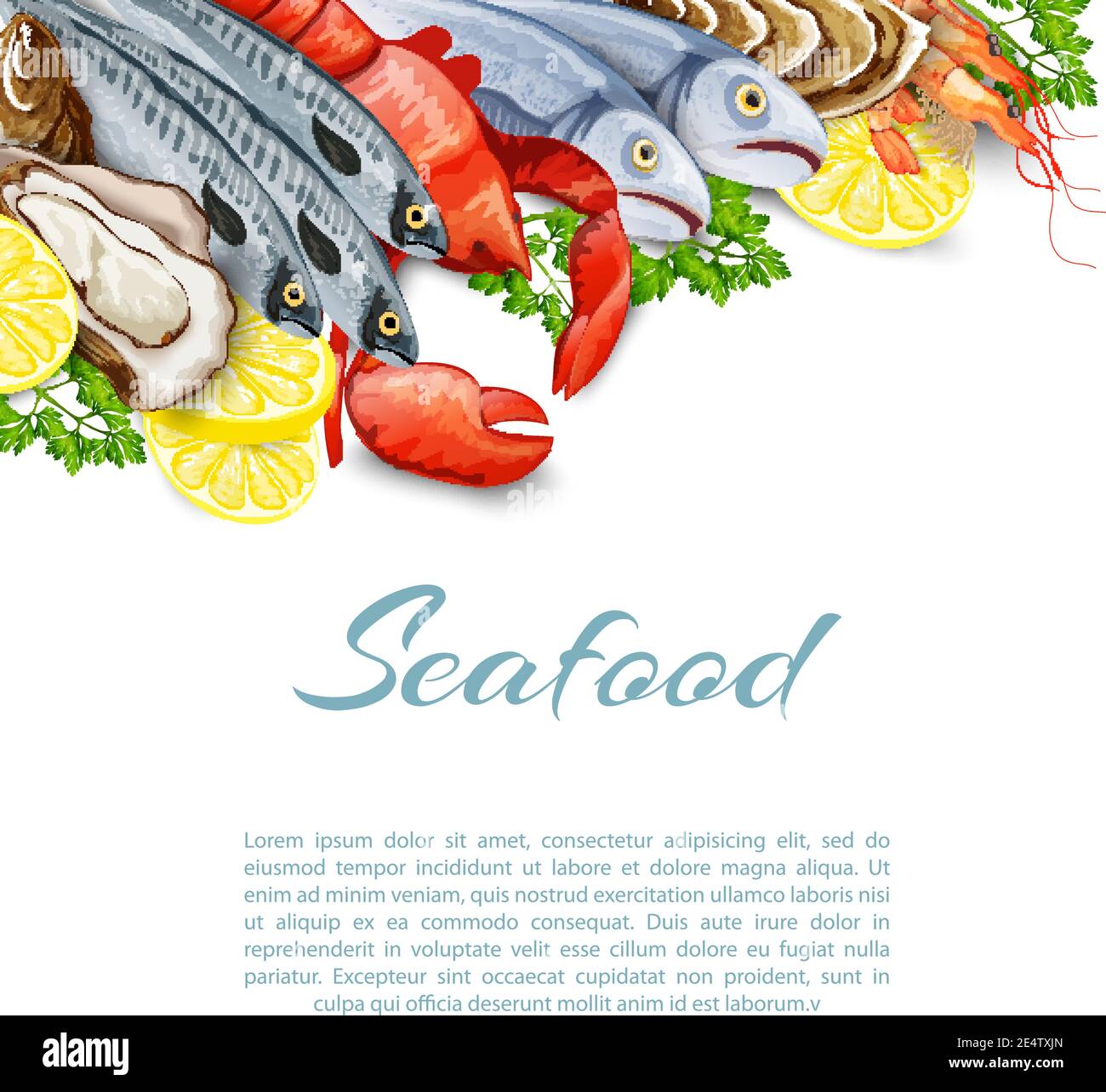 Seafood products background with salmon shrimp crab shellfish mollusk ...
