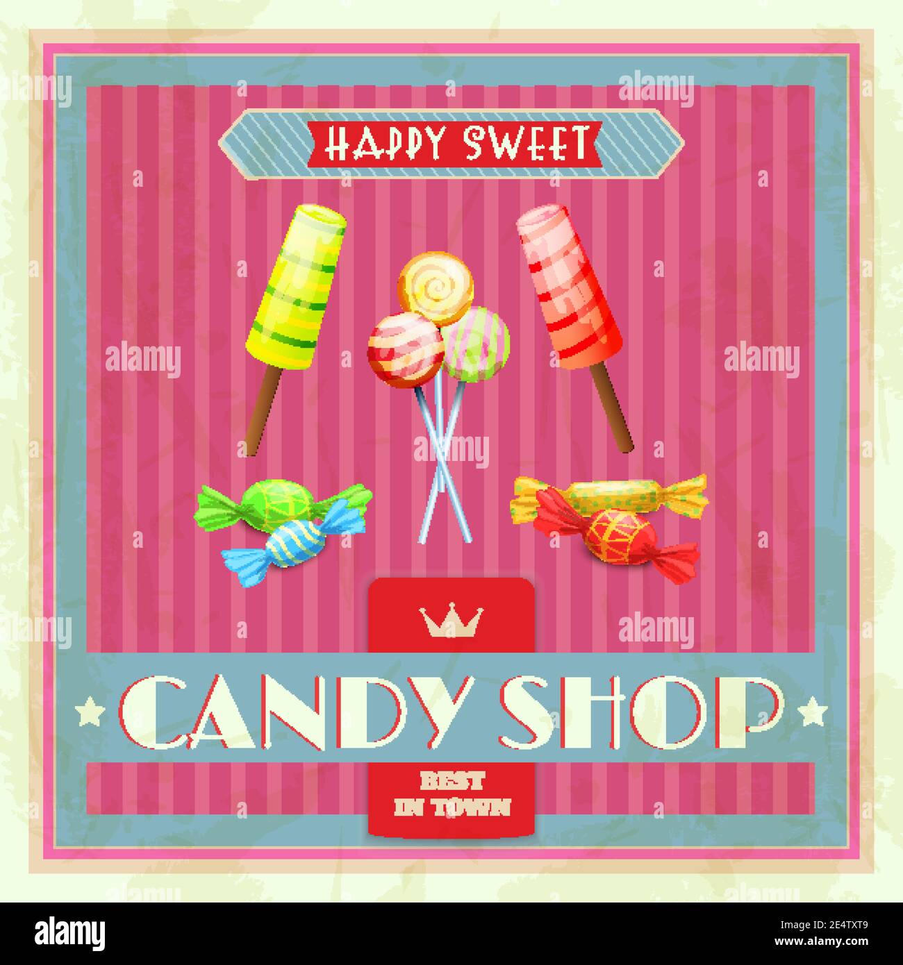 Sweet candy shop poster with lollipop candies and ice cream vector ...