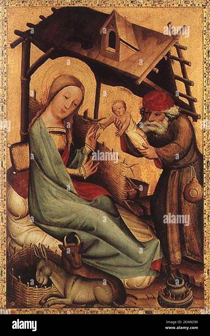 Meister Bertram von Minden - Nativity, panel from Grabow Altarpiece Stock Photo