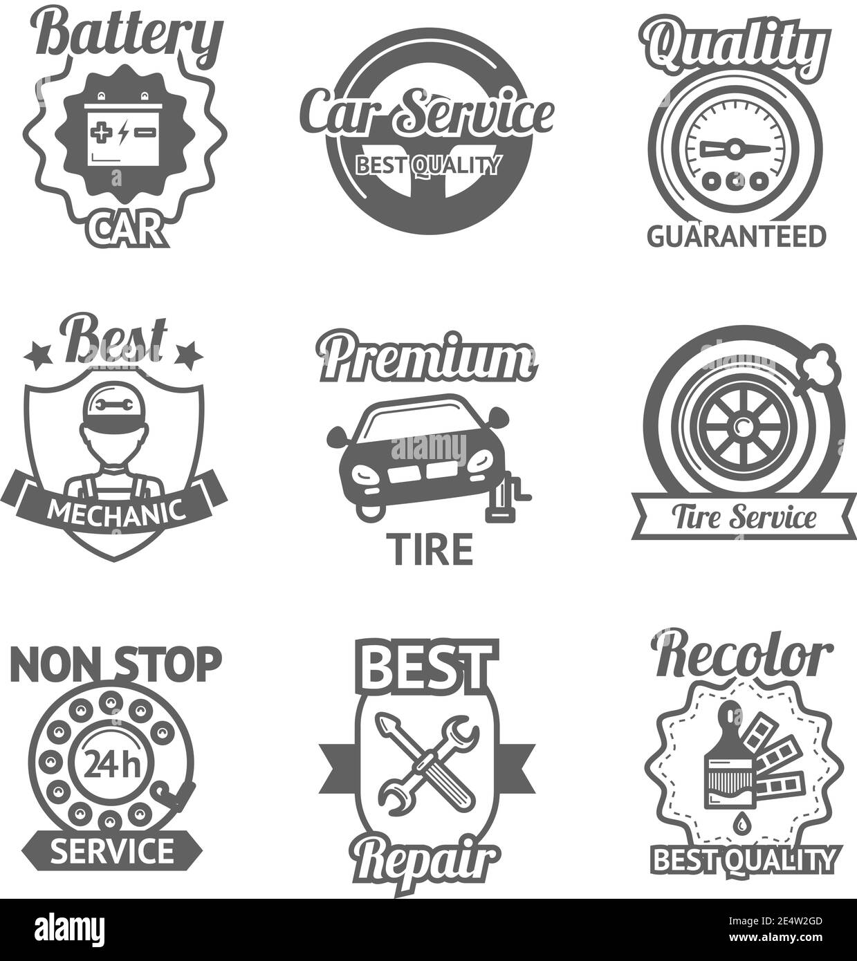 Car service premium quality auto repair black emblems set isolated ...